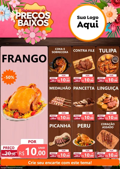 Modelo de Encarte para Encarte A4 Vertical com o tema Primavera de Preços Baixos para Assados