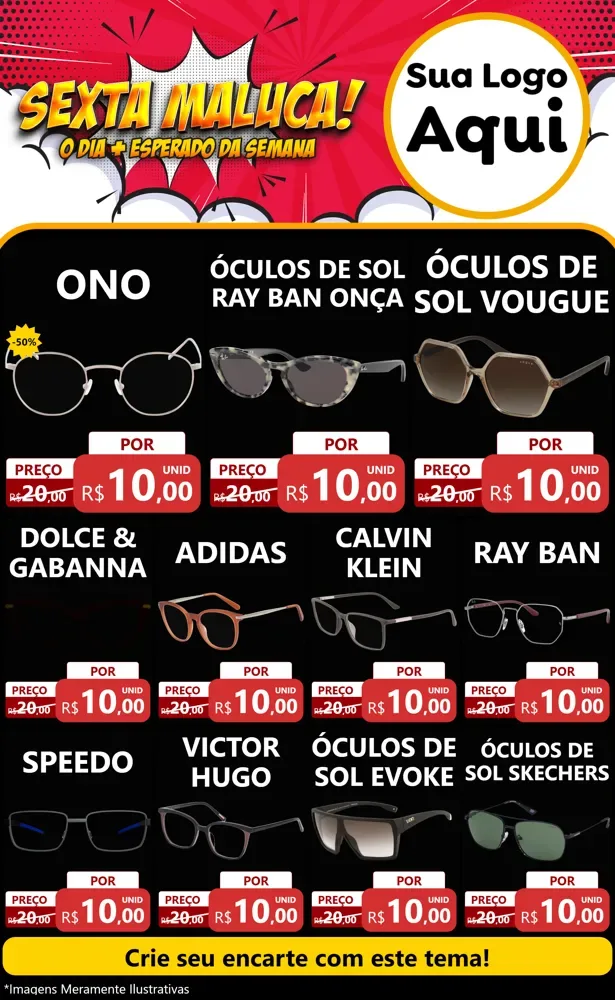 Modelo de Encarte para Encarte Grande com o tema Sexta Maluca! para Óticas