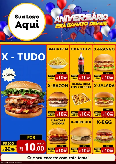 Modelo de Encarte para Encarte A4 Vertical com o tema Aniversário para Hamburgueria