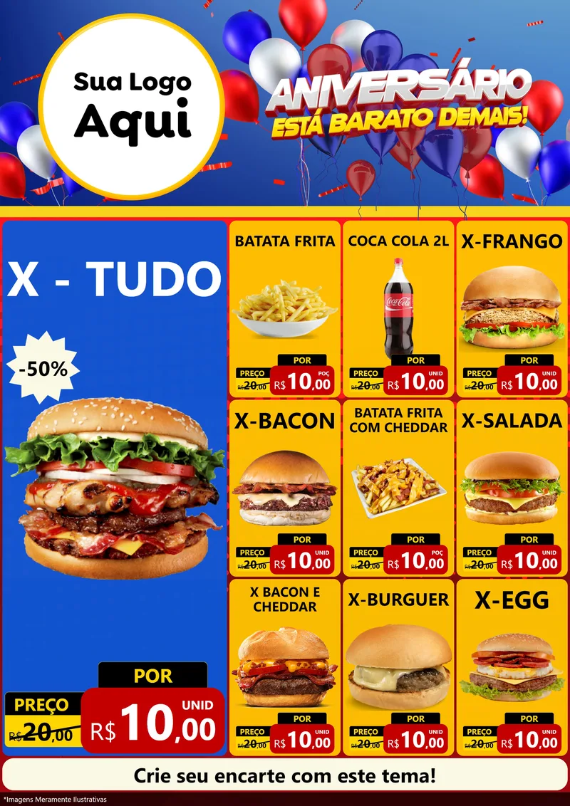 Modelo de Encarte para Encarte A4 Vertical com o tema Aniversário para Hamburgueria