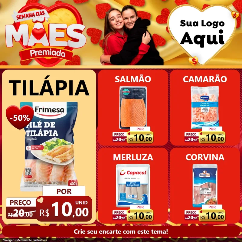 Modelo de Rede Social para Feed Facebook com o tema Semana das Mães Premiada para Peixaria