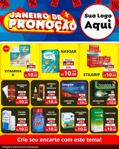 Modelo de Rede Social para Feed Instagram com o tema Janeiro de Promoção para Farmácia
