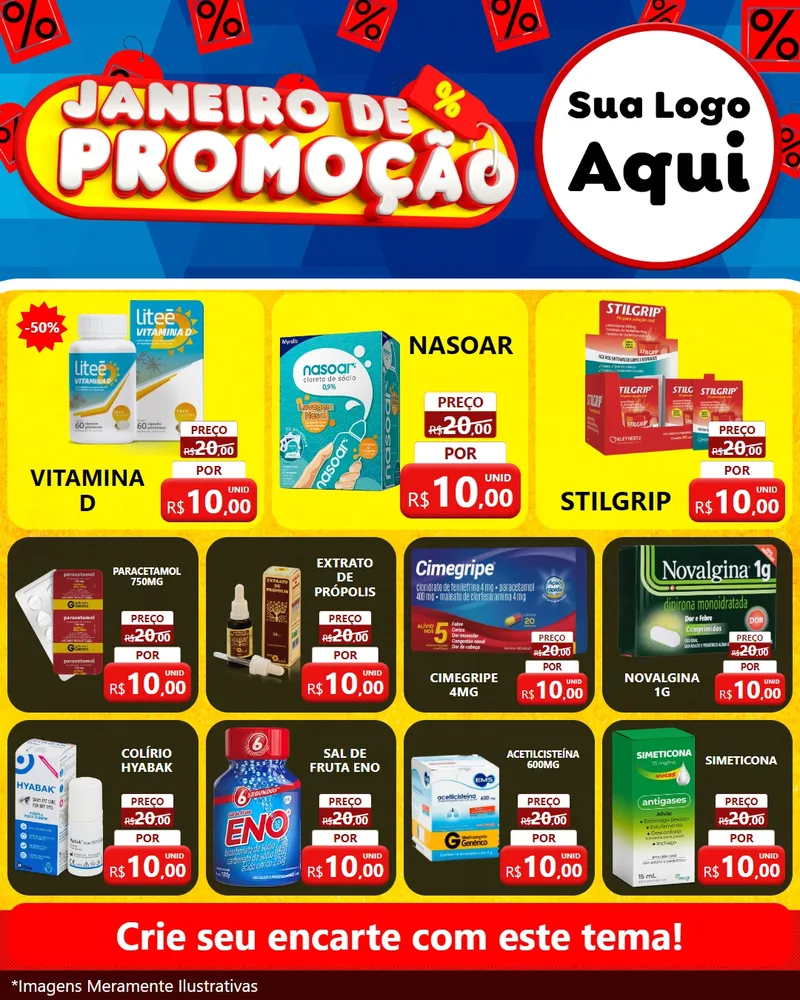 Modelo de Rede Social para Feed Instagram com o tema Janeiro de Promoção para Farmácia