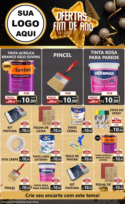 Modelo de Encarte para Encarte Grande com o tema Ofertas de Fim de Ano para Tintas e Ferramentas