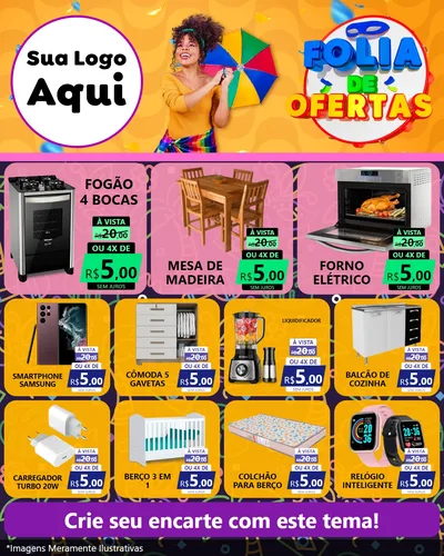 Modelo de Rede Social para Feed Instagram com o tema Folia de Ofertas para Móveis e Eletro