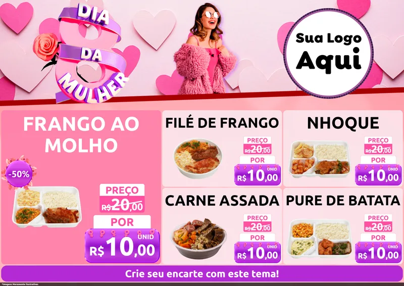 Modelo de Encarte para Encarte A4 Horizontal com o tema Dia da Mulher para Restaurante