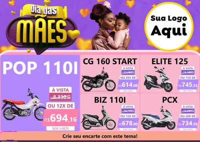 Modelo de Encarte para Encarte A4 Horizontal com o tema Dia das Mães para Concessionaria de Motos