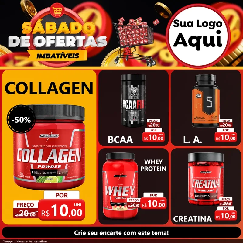 Modelo de Rede Social para Feed Facebook com o tema Sábado de Ofertas Imbatíveis para Suplementos alimentares