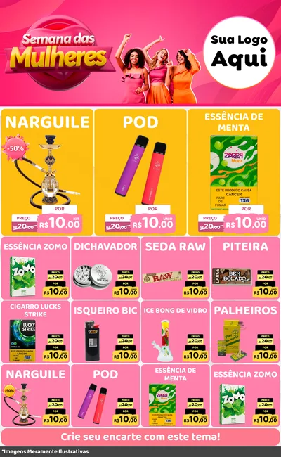 Modelo de Encarte para Encarte Grande com o tema Semana das Mulheres para Tabacaria