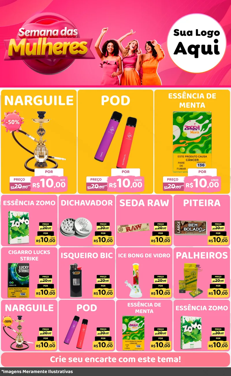 Modelo de Encarte para Encarte Grande com o tema Semana das Mulheres para Tabacaria