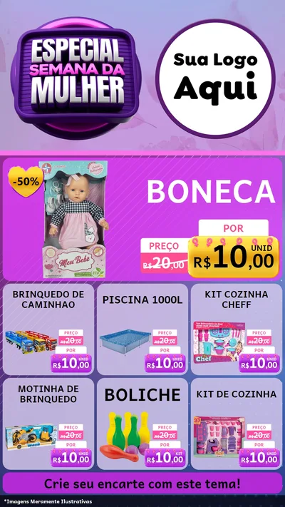 Modelo de Rede Social para Stories com o tema Especial Semana da Mulher para Brinquedos