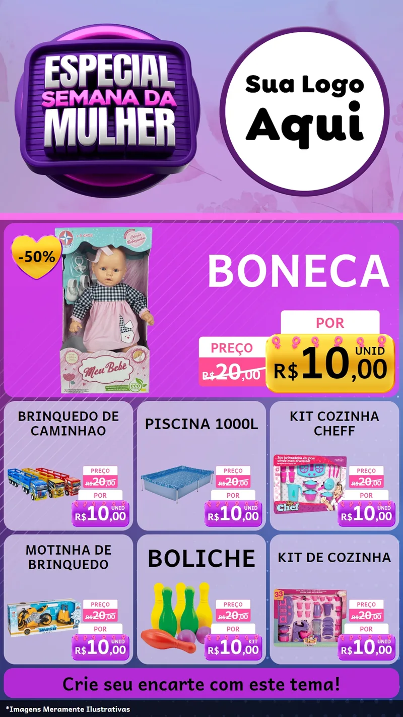 Modelo de Rede Social para Stories com o tema Especial Semana da Mulher para Brinquedos