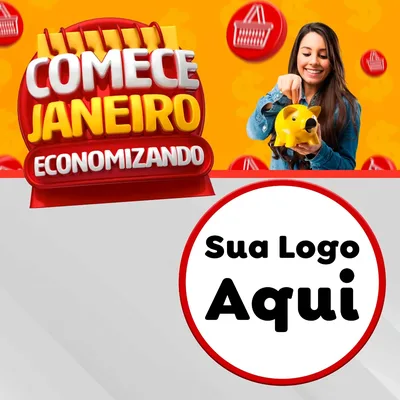 Modelo de Rede Social para Feed Facebook com o tema Comece Janeiro Economizando para Supermercado