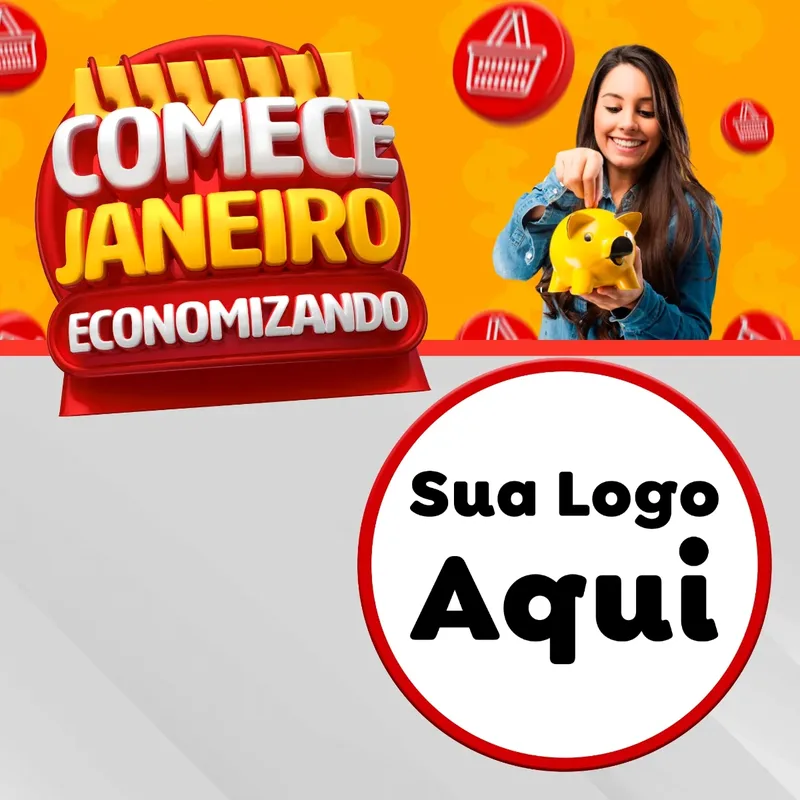 Modelo de Rede Social para Feed Facebook com o tema Comece Janeiro Economizando para Supermercado