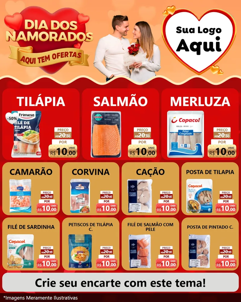 Modelo de Rede Social para Feed Instagram com o tema Dia dos Namorados - Aqui Tem Ofertas para Peixaria