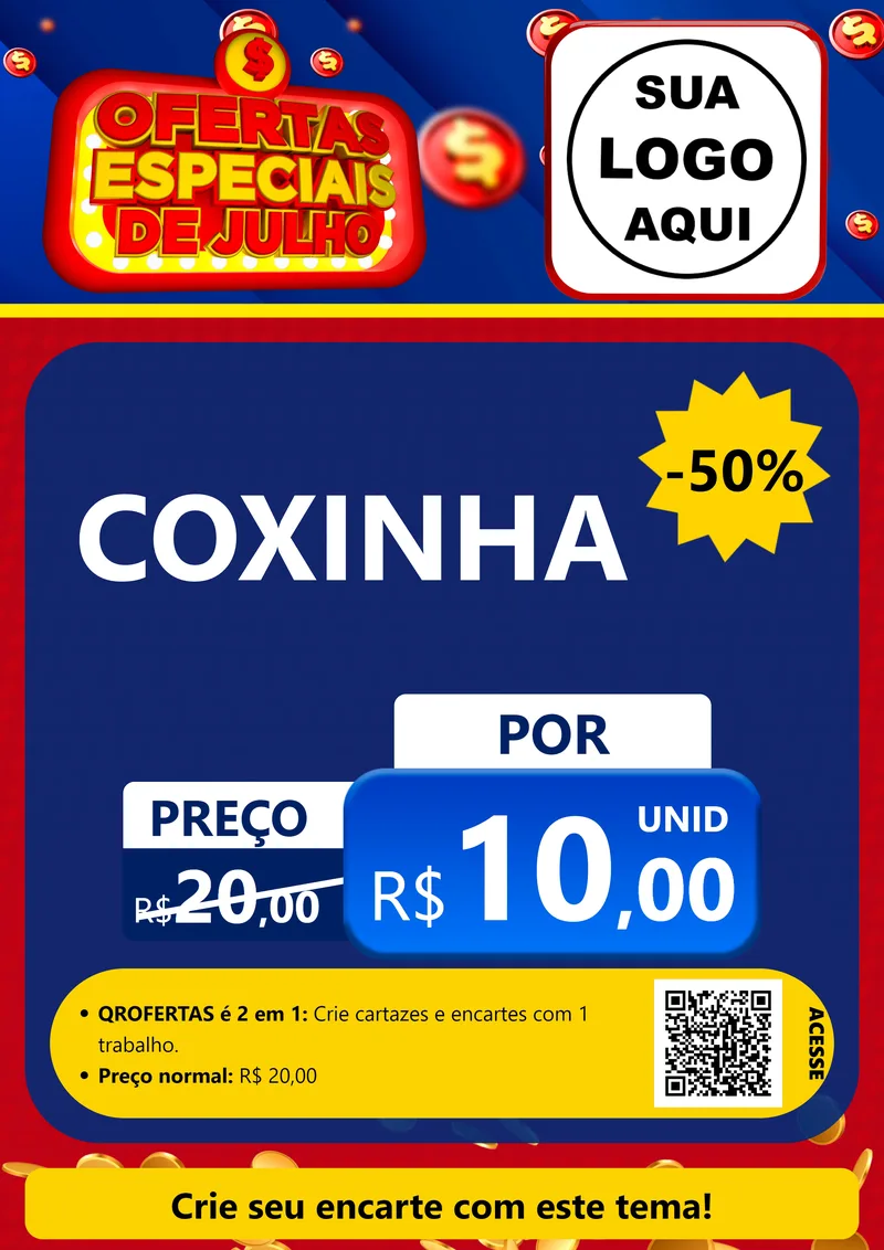 Modelo de Cartaz para Cartaz A4 Vertical com o tema Ofertas Especiais de Julho para Salgadaria