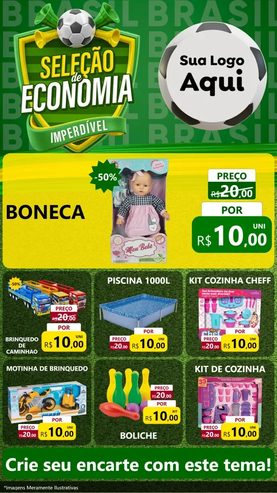 Modelo de Rede Social para Stories com o tema Seleção de Economia - Copa para Brinquedos