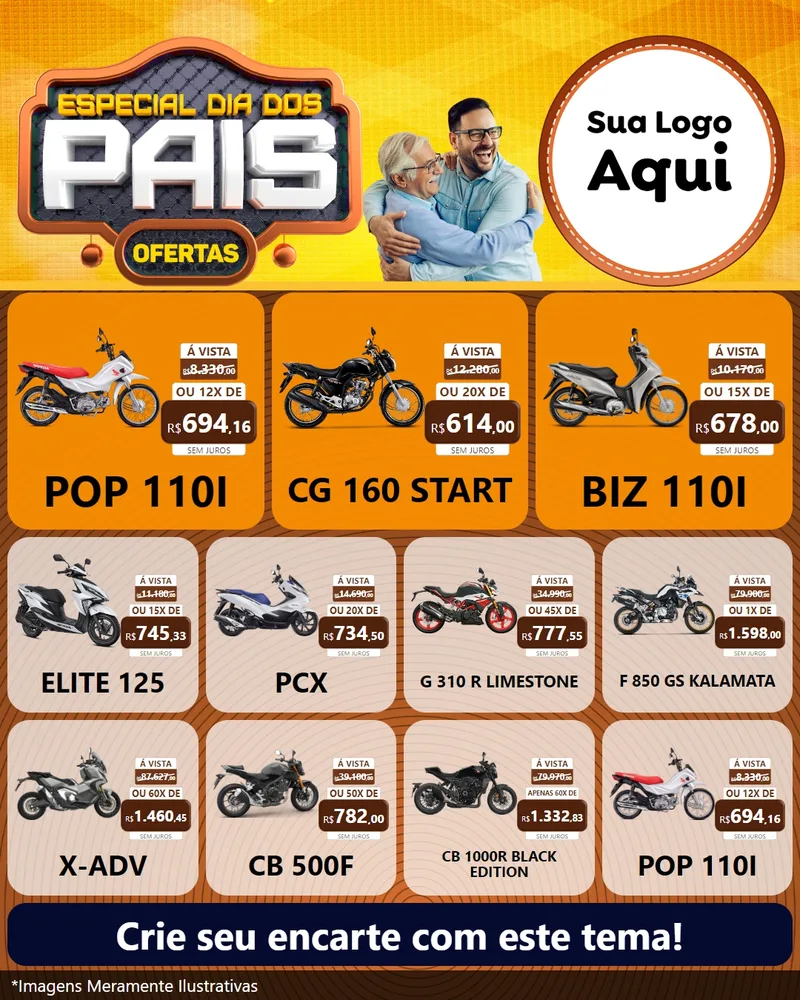 Modelo de Rede Social para Feed Instagram com o tema Especial Dia dos Pais para Concessionaria de Motos