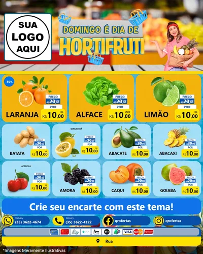 Modelo de Rede Social para Feed Instagram com o tema Domingo É Dia de Hortifruti para Hortifrúti