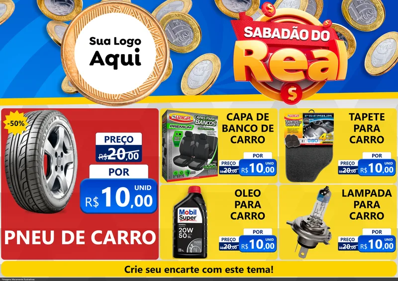 Modelo de Encarte para Encarte A4 Horizontal com o tema Sabadão do Real para Auto peças