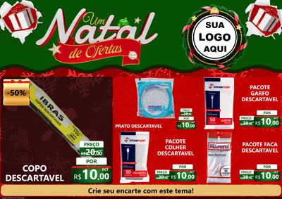Modelo de Encarte para Encarte A4 Horizontal com o tema Um Natal de Ofertas para Embalagens
