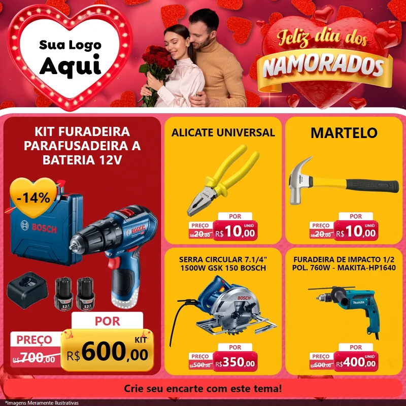 Modelo de Rede Social para Feed Facebook com o tema Feliz Dia Dos Namorados para Maquinas e Ferramentas