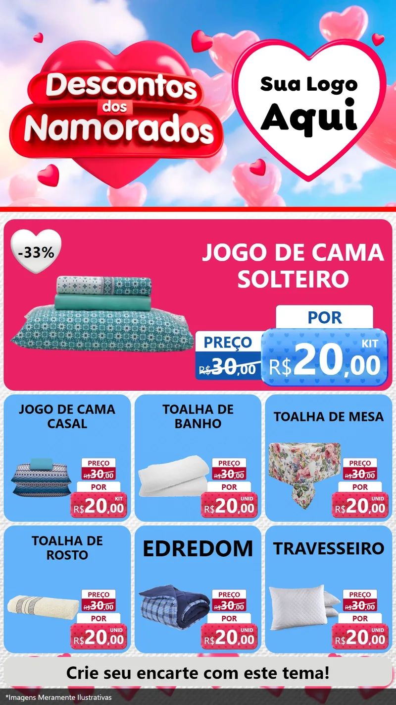Modelo de Rede Social para Stories com o tema Descontos dos Namorados para Cama, Mesa e Banho