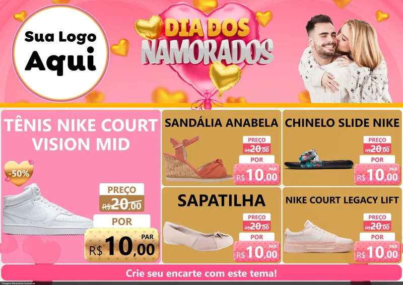 Modelo de Encarte para Encarte A4 Horizontal com o tema Dia dos Namorados para Calçados
