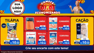 Modelo de TV para TV Horizontal com o tema Comece 1º de Janeiro Economizando para Peixaria
