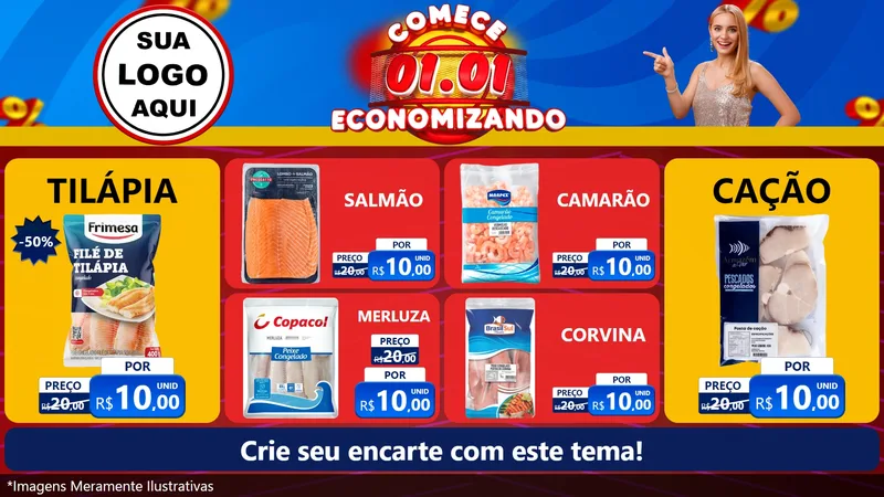 Modelo de TV para TV Horizontal com o tema Comece 1º de Janeiro Economizando para Peixaria