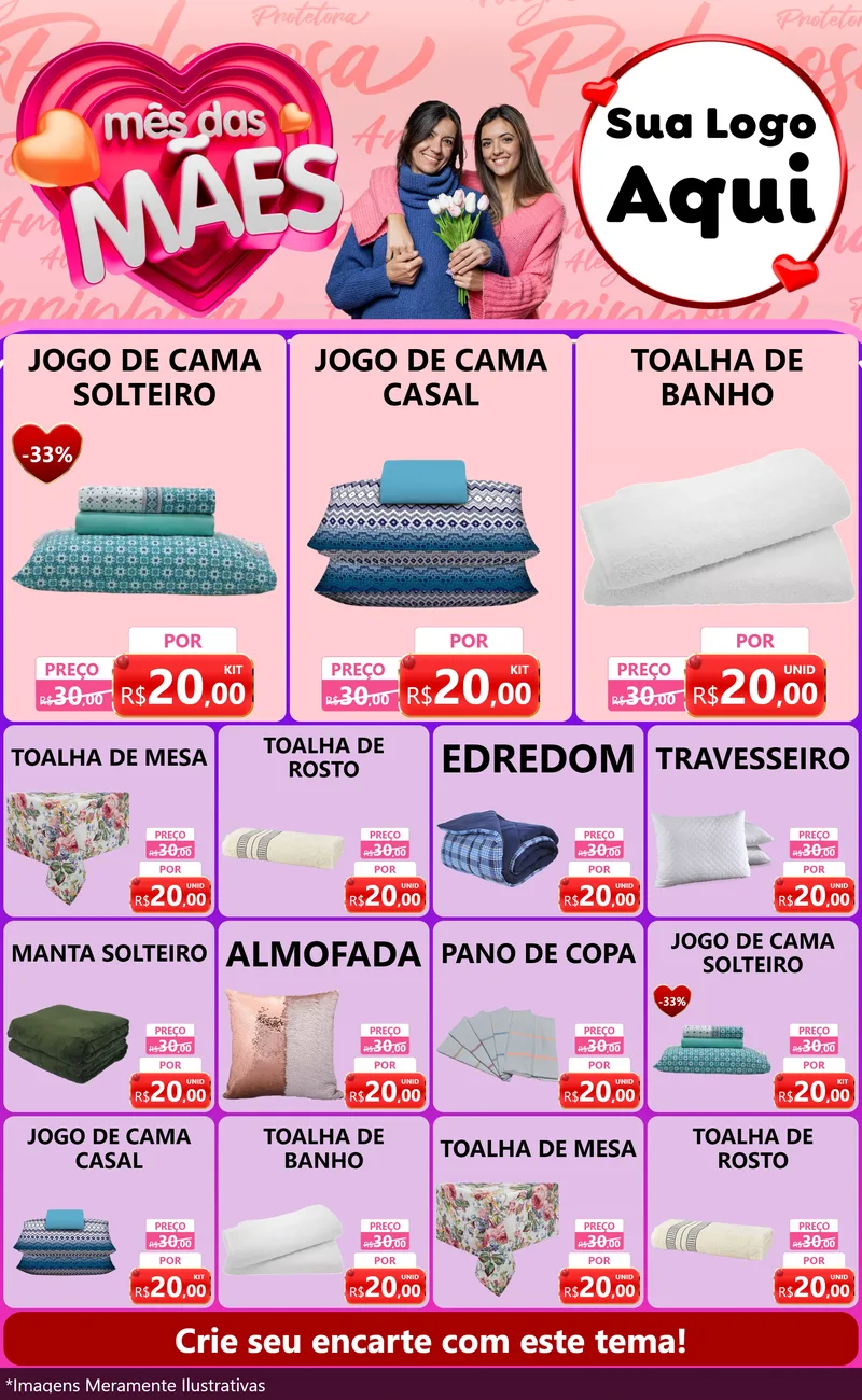 Modelo de Encarte para Encarte Grande com o tema Mês Das Mães para Cama, Mesa e Banho