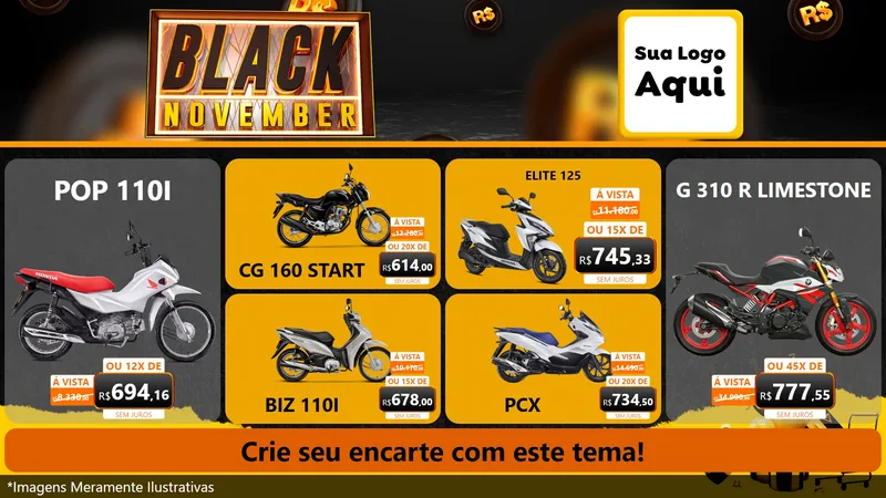 Modelo de TV para TV Horizontal com o tema Black November para Concessionaria de Motos