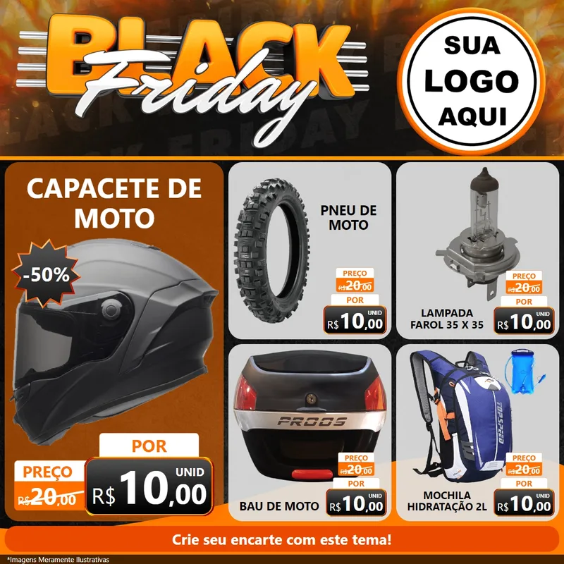 Modelo de Rede Social para Feed Facebook com o tema Black Friday para Moto peças