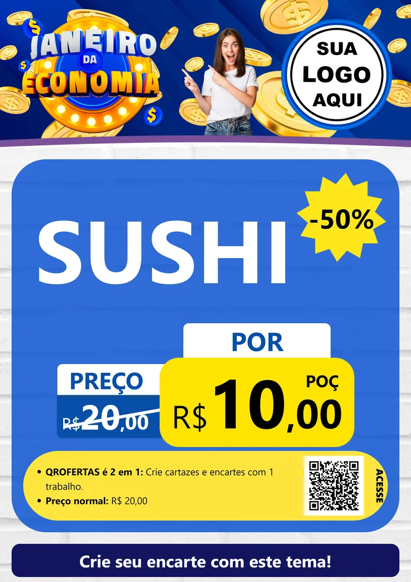 Modelo de Cartaz para Cartaz A4 Vertical com o tema Janeiro da Economia para Comida japonesa