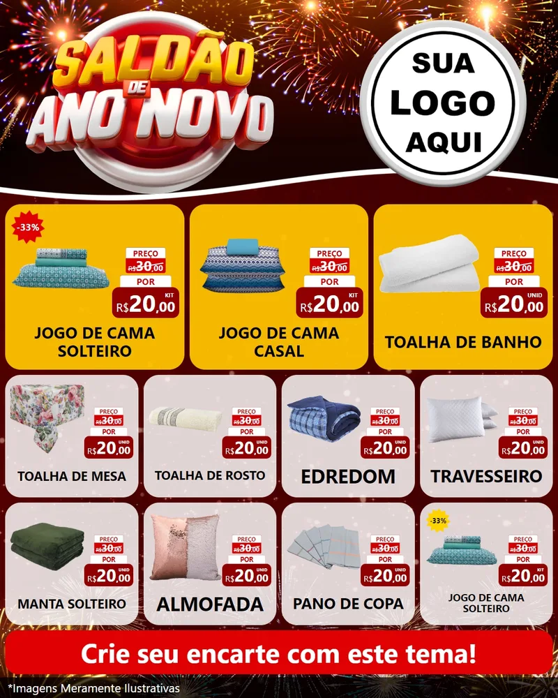 Modelo de Rede Social para Feed Instagram com o tema Saldão de Ano Novo para Cama, Mesa e Banho