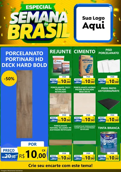 Modelo de Encarte para Encarte A4 Vertical com o tema Especial Semana do Brasil para Pisos e revestimentos
