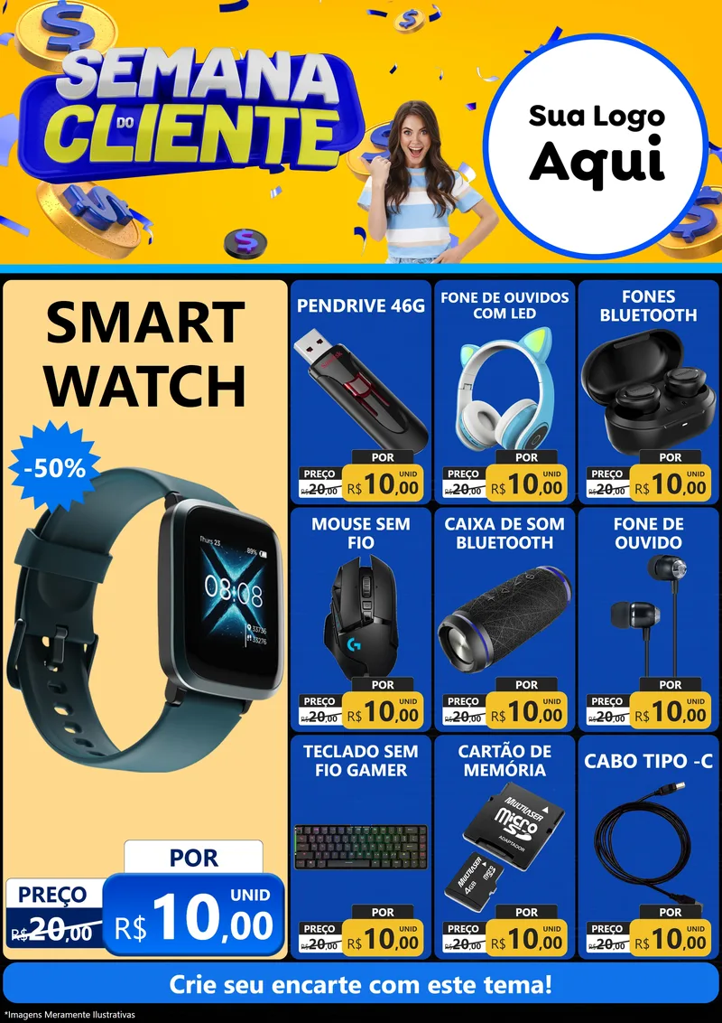 Modelo de Encarte para Encarte A4 Vertical com o tema Semana do Cliente para Informática