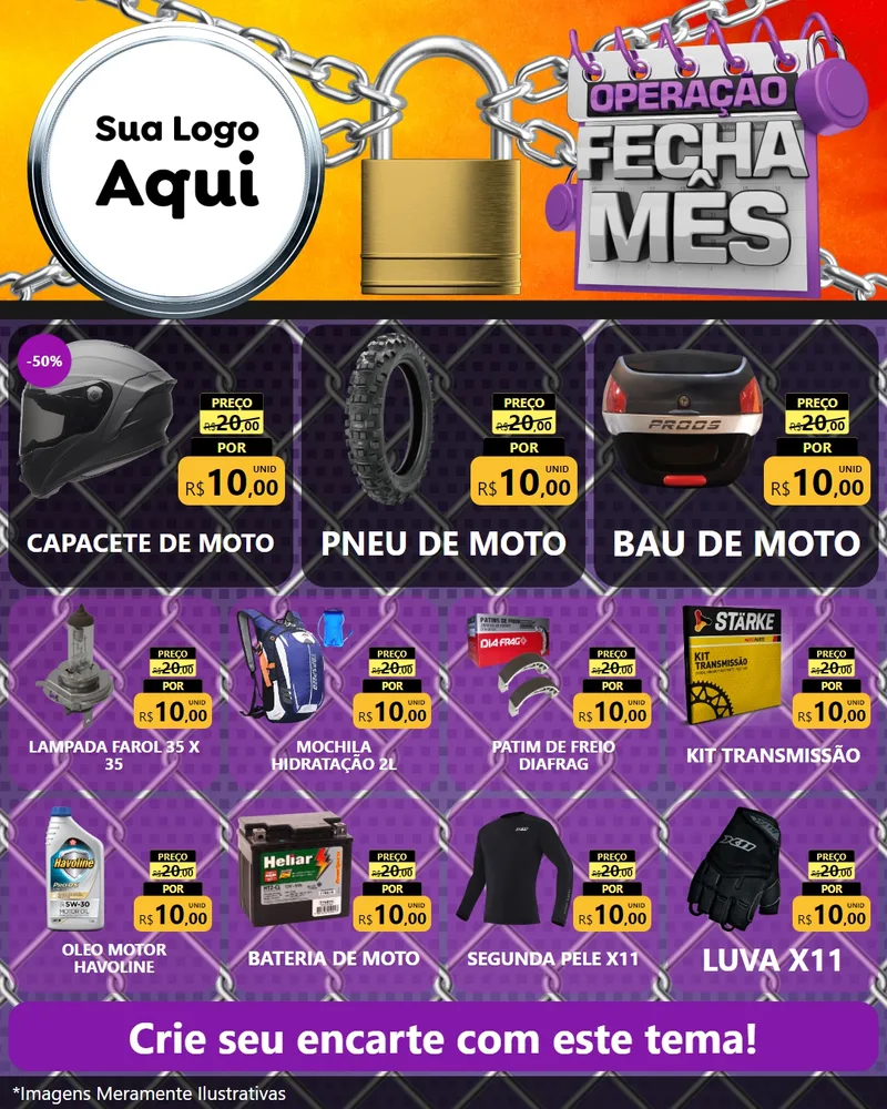 Modelo de Rede Social para Feed Instagram com o tema Operação Fecha Mês para Moto peças