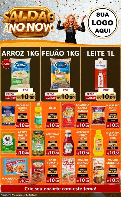 Modelo de Encarte para Encarte Grande com o tema Saldão de Ano Novo para Supermercado
