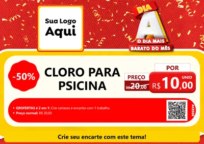 Modelo de Cartaz para Cartaz A4 Horizontal com o tema Dia A o Dia Mais Barato do Mês para Produtos para Piscina