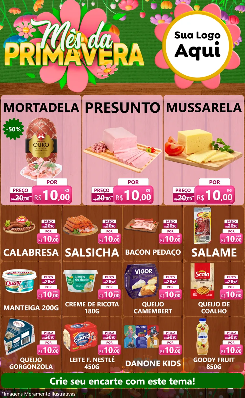 Modelo de Encarte para Encarte Grande com o tema Mês da Primavera para Frios e Laticínios