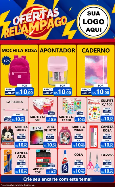 Modelo de Encarte para Encarte Grande com o tema Ofertas Relâmpago para Papelaria