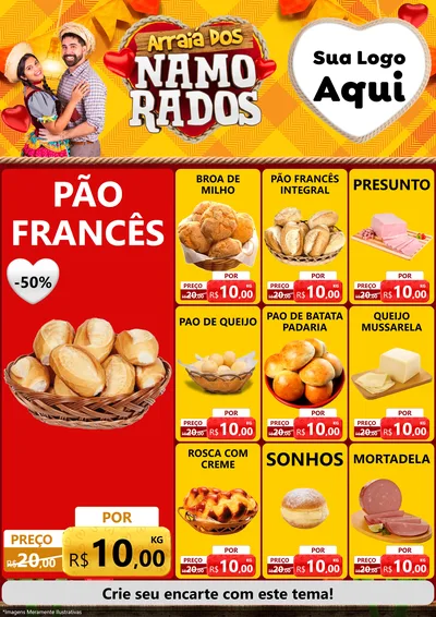 Modelo de Encarte para Encarte A4 Vertical com o tema Arraiá dos Namorados para Padaria