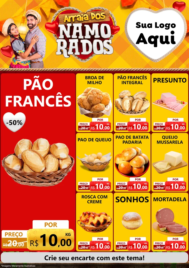 Modelo de Encarte para Encarte A4 Vertical com o tema Arraiá dos Namorados para Padaria