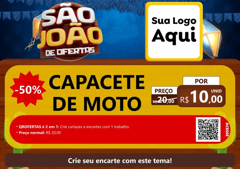 Modelo de Cartaz para Cartaz A4 Horizontal com o tema São João Ofertas Imbatíveis! - Junina para Moto peças