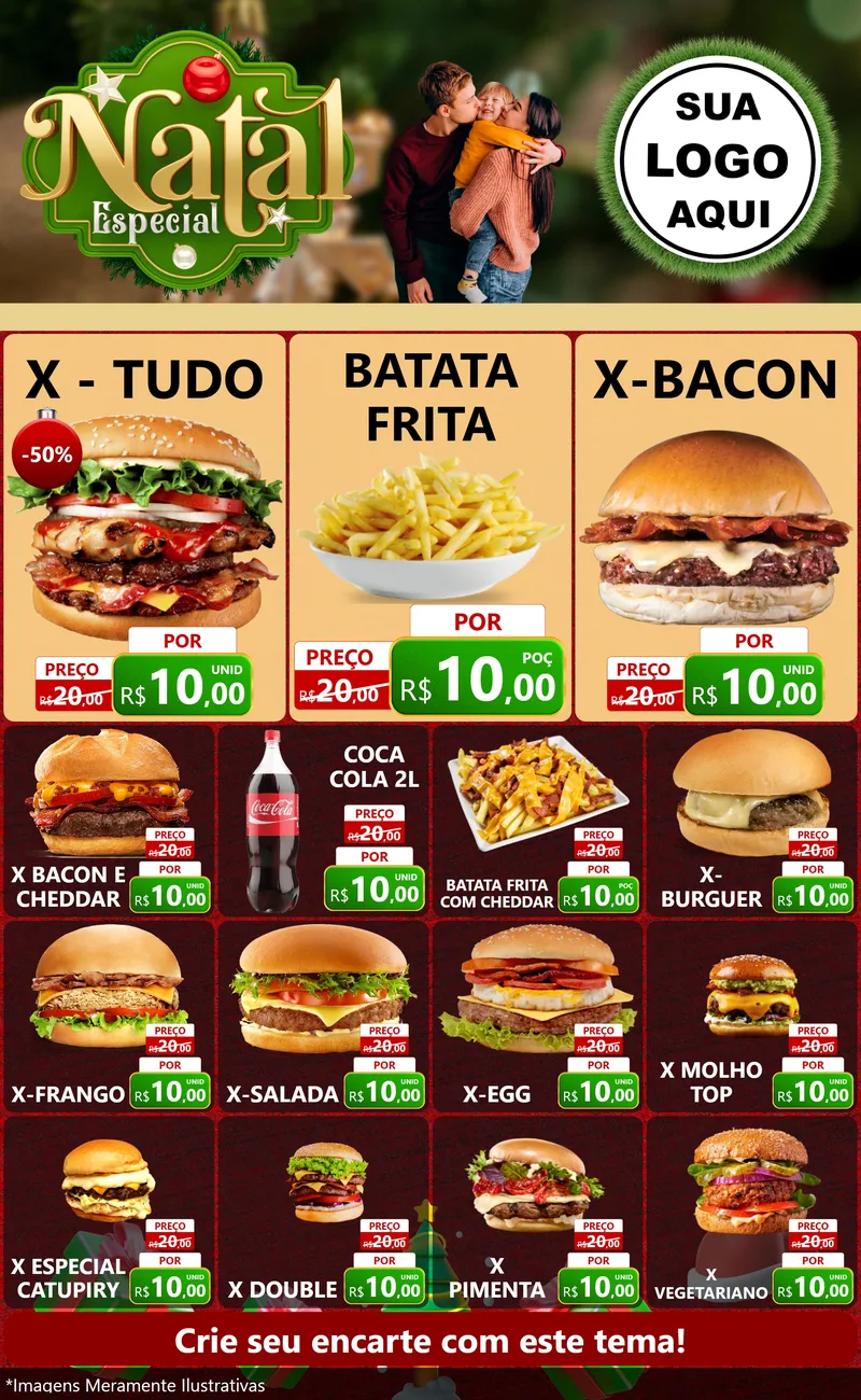 Modelo de Encarte para Encarte Grande com o tema Natal Especial para Hamburgueria