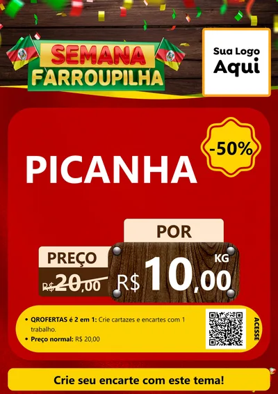 Modelo de Cartaz para Cartaz A4 Vertical com o tema Semana Farroupilha para Açougue