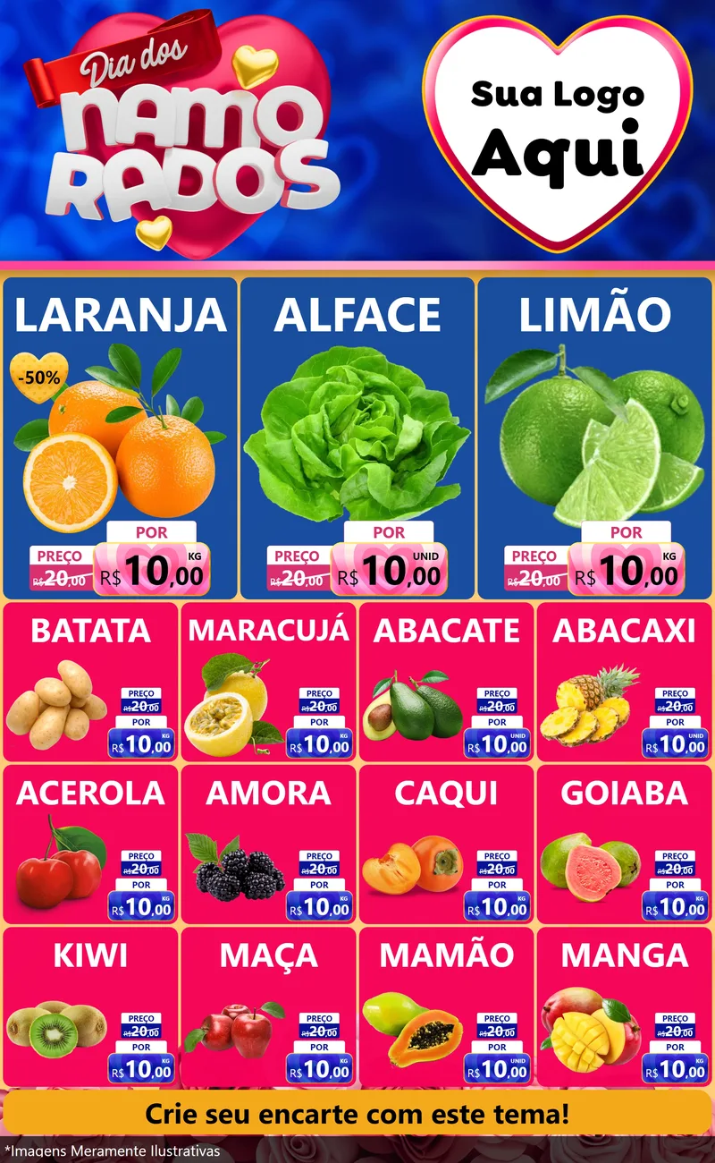 Modelo de Encarte para Encarte Grande com o tema Dia dos namorados para Hortifrúti