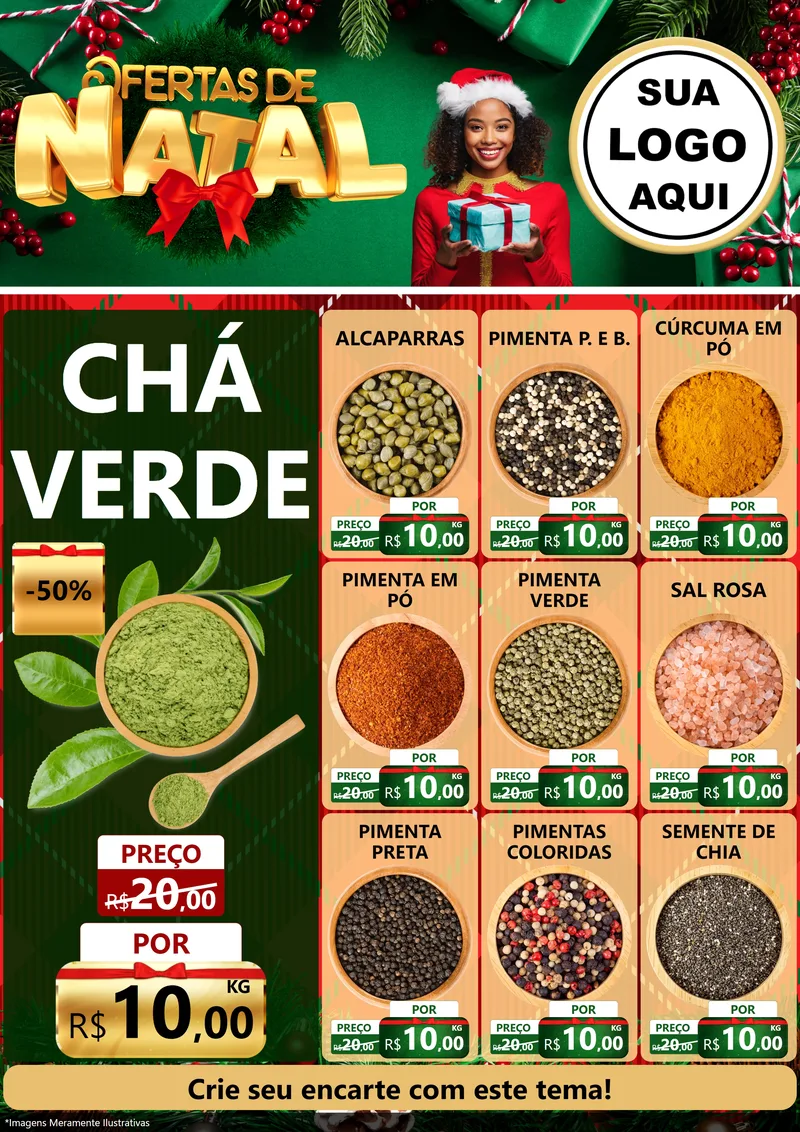 Modelo de Encarte para Encarte A4 Vertical com o tema Ofertas de Natal para Produtos Naturais