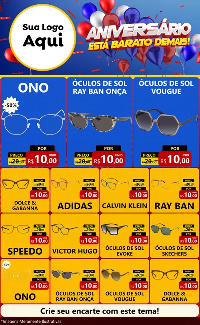 Modelo de Encarte para Encarte Grande com o tema Aniversário para Óticas